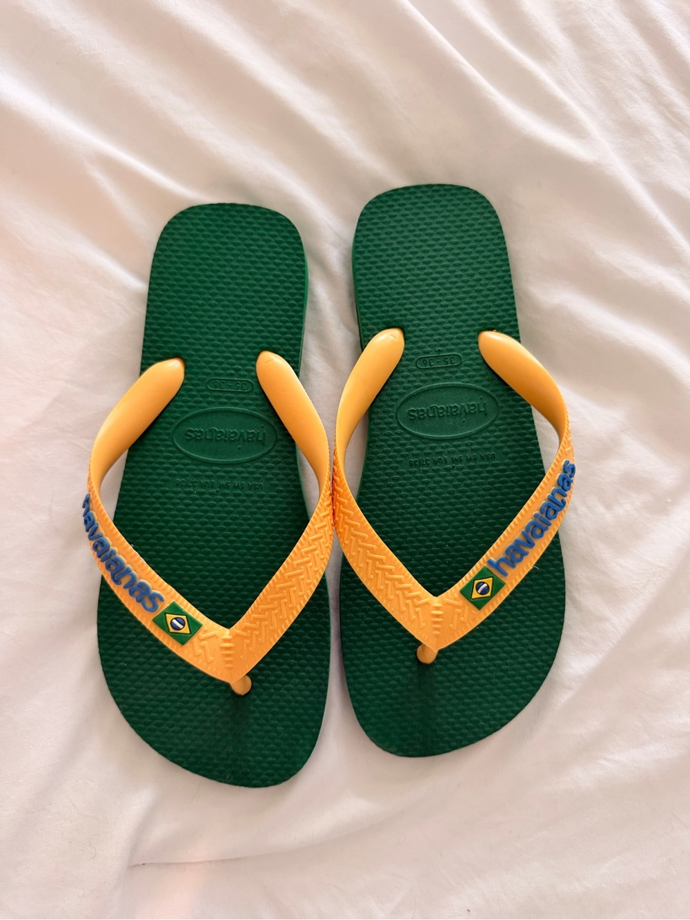 Women’s Havaiana Green and Yellow Flip Flops (bought in Brazil)